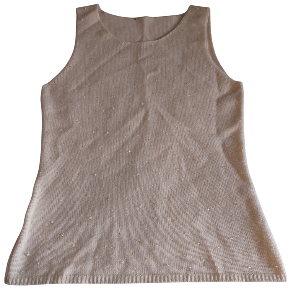 100% Cashmere Beaded Sleeveless Sweater Top